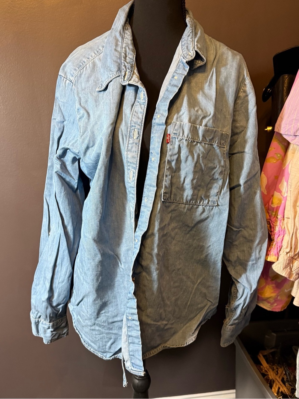 Levi's Light Blue Denim Button-Front Shirt with Red Logo Tab
